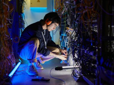 Asian Man Working with Network Server