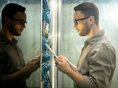 IT engineer setting up server network